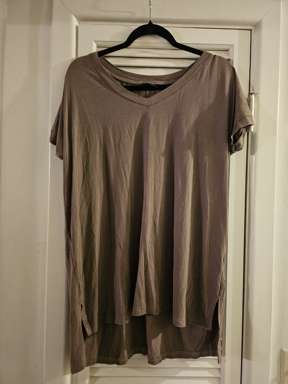 Angie Taupe V-Neck Short Sleeve Tunic